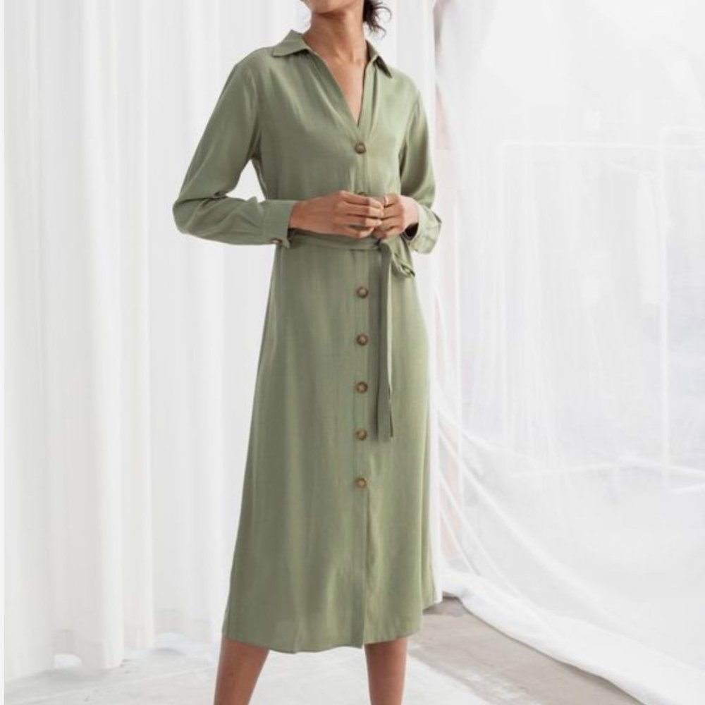 & other stories Belted Up Midi Dress Pistachio